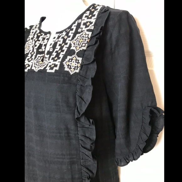 New MADEWELL Embroidered Cassia Dress Black Swimsuit Cover Ruffle Black Pink - Picture 6 of 16